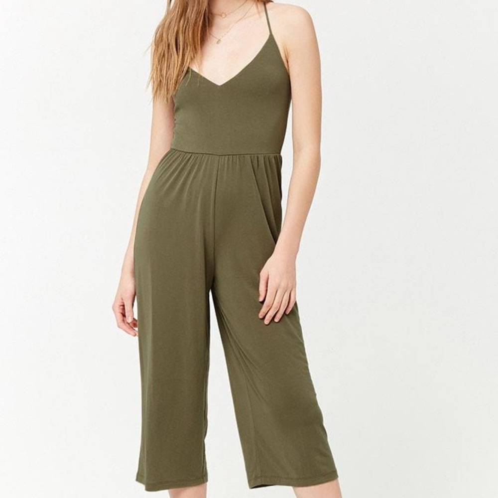 Olive Green Faded Gauchos Jumpsuit